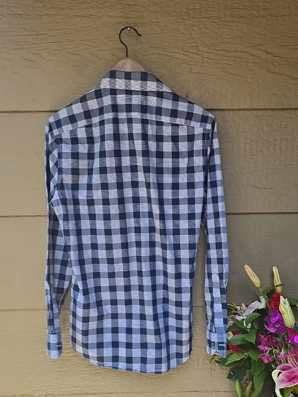 Banana Republic Blue Plaid Long Sleeve No Iron Dress Shirt Small S